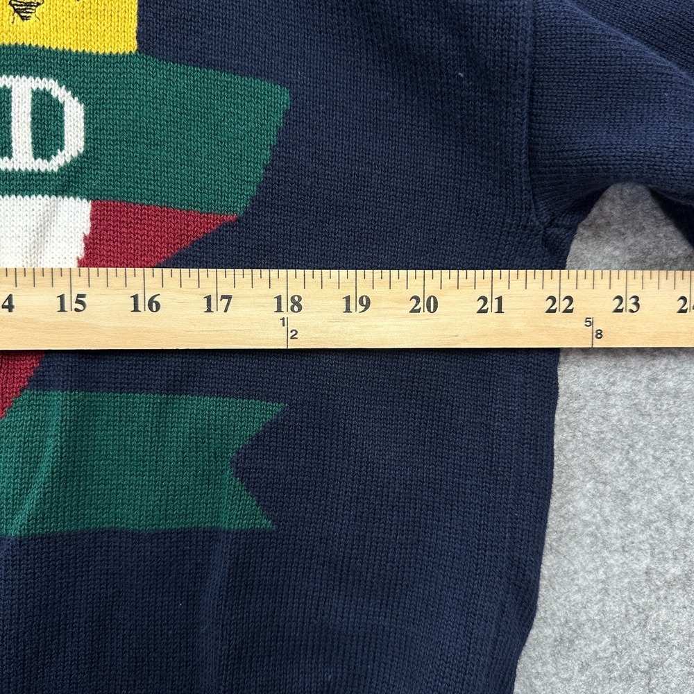 Vintage IZOD Sweater Men's Large Navy Cotton Golf Crest Crewneck 90s Preppy - Picture 8 of 10